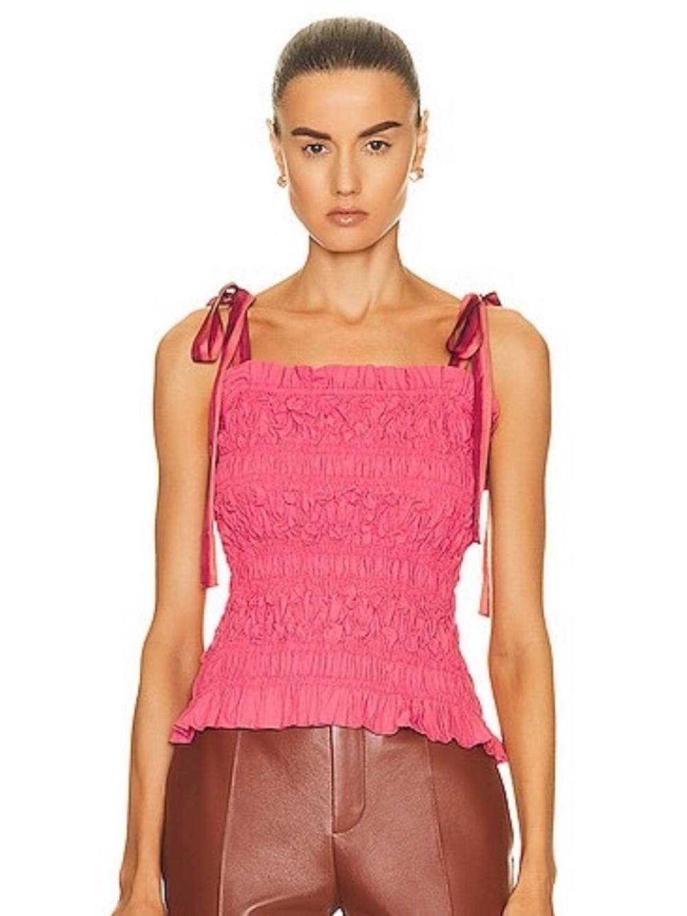 Ulla Johnson Smocked and Ruched Ayan Top - Hot Pink